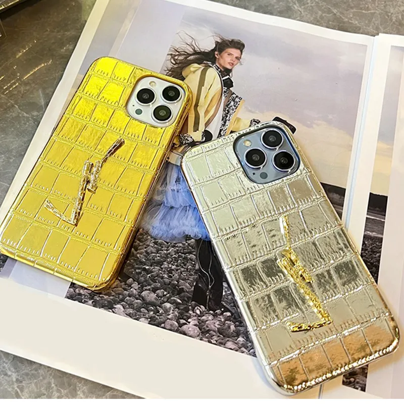 Fashion Gold Silver Phone Case Crocodile Ziarno Fonecaza Foneta Glitter Letters Designer Cover Telefon dla iPhone'a 14 13 12 11 Pro Max Jakość Hign