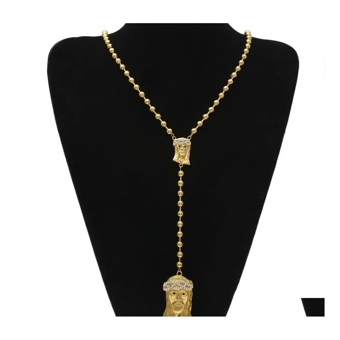 Pendant Necklaces Hip Hop Jewelry Crystal Diamond Rhinestones Gold Filled Jesus Pieces Pendants Statement Beaded Chain For Mens Fash Otdxz