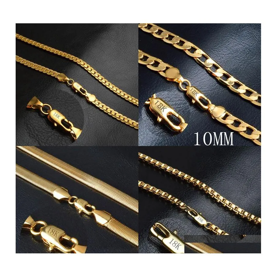 Chains Mens 18K Gold Plated Figaro/Snake/Box Chain Necklaces For Women S Hip Hop Jewelry Accessories In Bk Drop Delivery Pendants Otagr