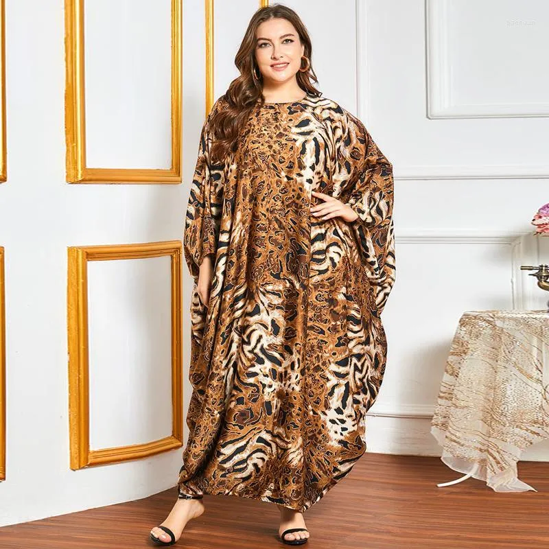 Abiti etnici abiti musulmani oversize musulmani manica da pipistrella donna estate abiti leopardo maxi lungo abito femme musulmane abaya