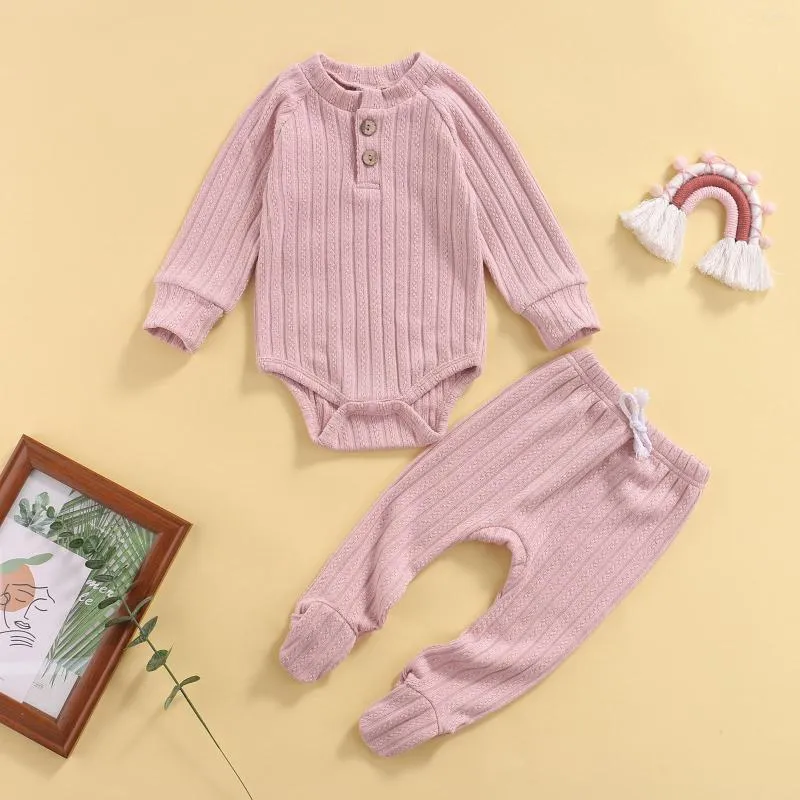 Conjuntos de ropa de otoño para bebés, niños y niñas, monos de punto liso con botones de Jacquard, pantalones largos, ropa de dormir informal, trajes para nacer