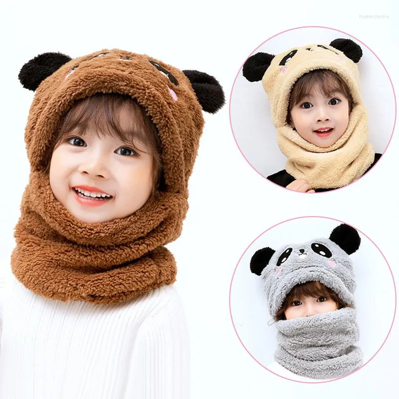 Bérets mignon enfants bébé chapeau écharpe costume Panda Style automne hiver enfants velours côtelé en peluche ensemble filles garçons chapeaux coton cache-cou