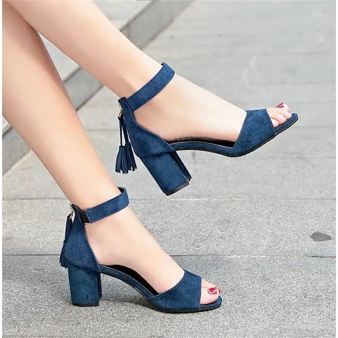 Sandaler Autumn Women's Platform Female Suede Tassel High Heel Buckle Strap Roman Shoes Ladies Solid Summer