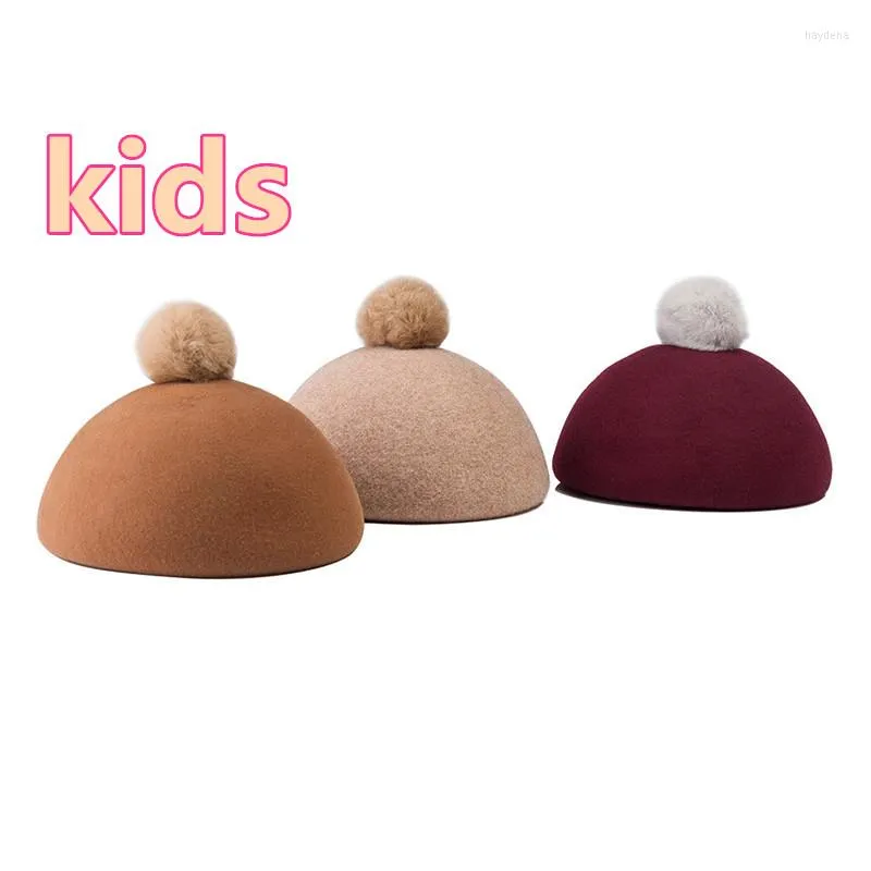 Berets 202309-3017 Herbst Winter Pompon Nette 52 cm Kopf Größe Solide Wolle Kinder Baskenmütze Mütze Junge Mädchen Kinder Freizeit maler Hut
