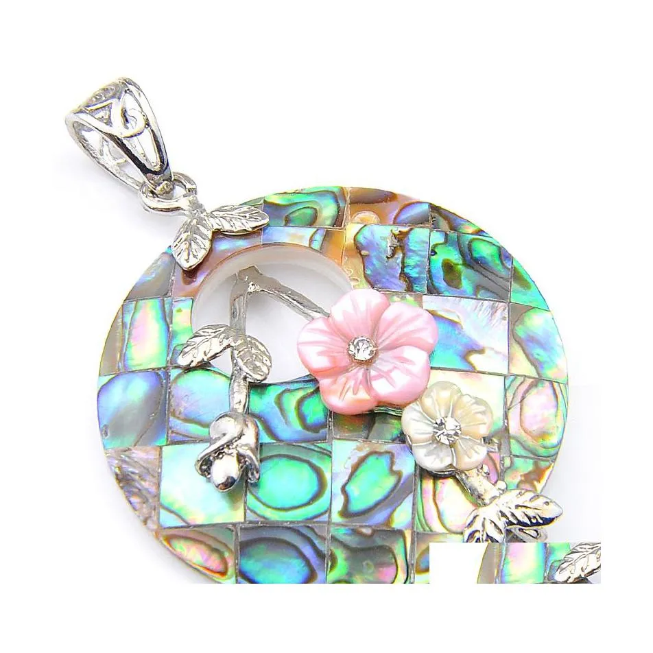 Pendant Necklaces Luckyshine Round Natural Abalone Shell Pendants 925 Sterling Sier Plated Women Flower Jewelry Unisex 1.5 Inch Drop Dhyap
