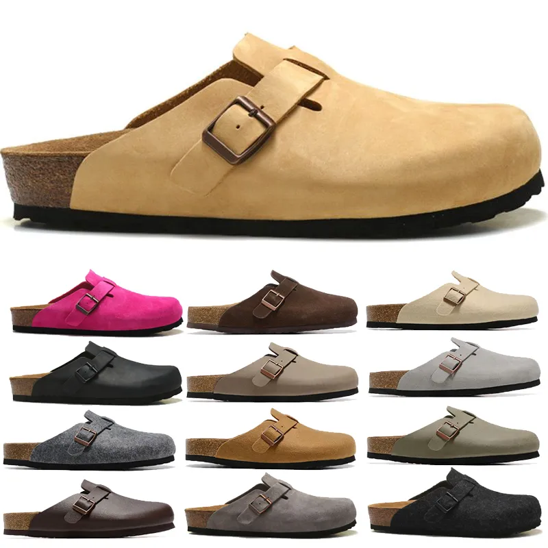 Designer tamancos sapatos homens mulheres meio pacote chinelos casuais sapato sandálias unissex chinelos naturais praia sliders couro macio cinza feltro hombres ao ar livre fivela amadeirada