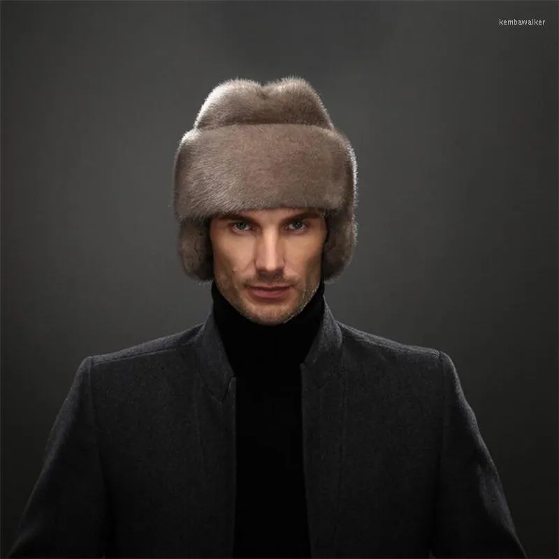 Beralar Ianlan Fransız Erkek Tam-Pelt Mink Bombacı Şapkaları Gerçek Kürk Earmuffs Solid Winter açık sıcak IL00237