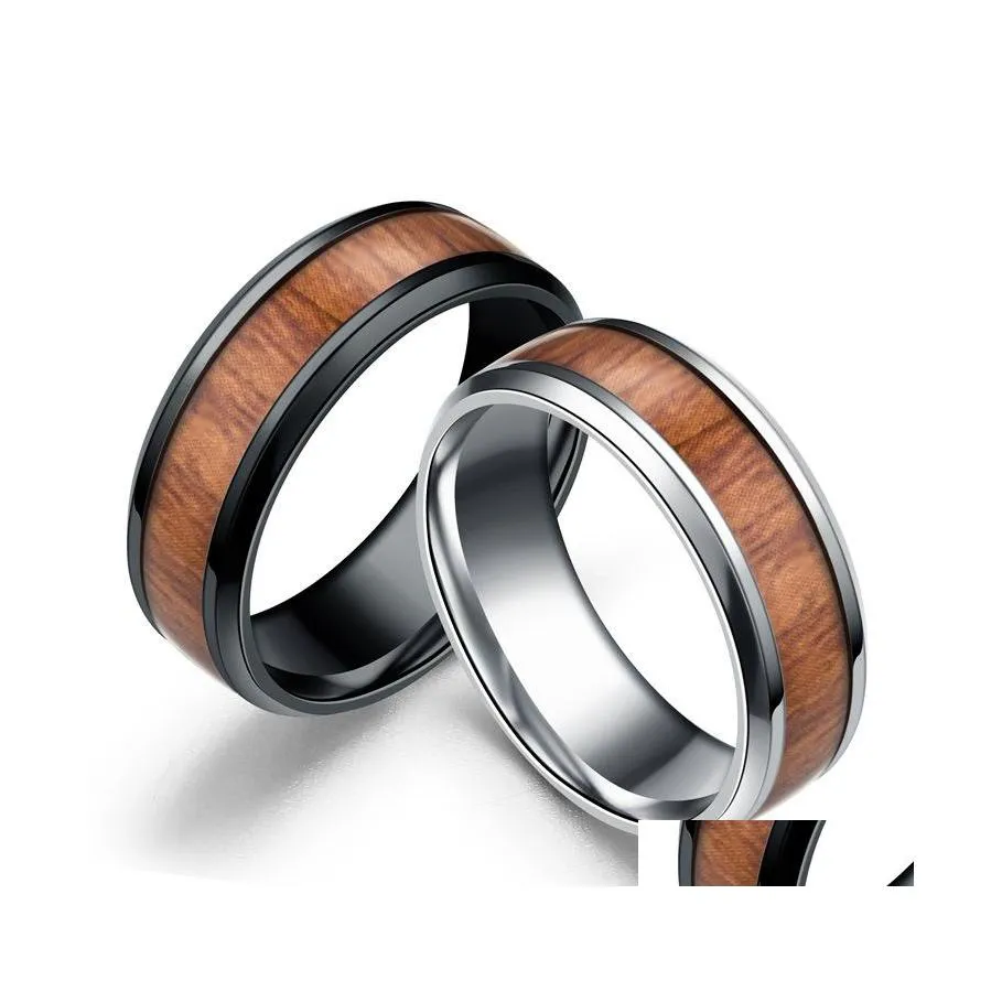 Cluster Rings 8Mm Tungsten Finger Comfort Fit Size 612 Nature Wood Inlay 316 L Stainless Steel Uomo Donna Wedding Ring Sier Black Dro Otgwh