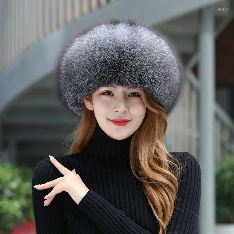Berets Natural Fur Russian Hat Ushanka Women Winter Warm Fluffy Style Female Tail Cap Fashion Real