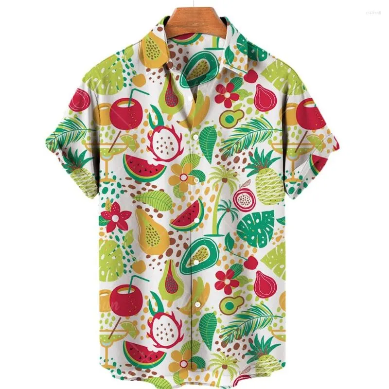 Mäns casual skjortor Sommar 3D Tryck på herrskjorta Fruktmönster Kortärmad unisex Loose Fashion Holiday Beach Top Hawaiian Blouse