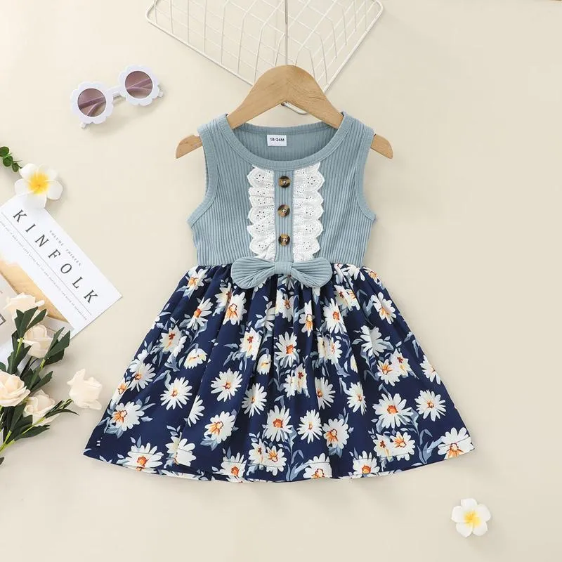 Mädchen Kleider Mädchen Winterkleidung Größe 6 Jahre Schleife Kleid Spleiß Kleinkind Blumen Kind Baby gerippt Prinzessin Hosenträger 2t