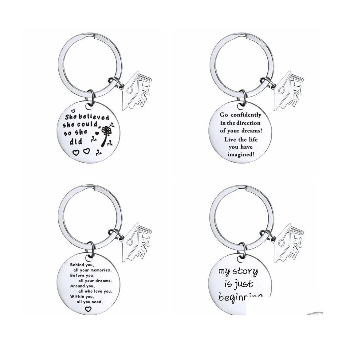 Belangrijkste ringen 2021 Graduate Keychain Roestvrij staal Klasse van School University Chain Student Postgraduate Mini Love Gift Drop Delivery J OT28C