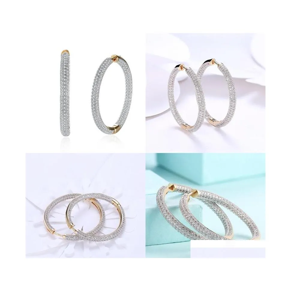 Hoop Huggie 925 Sterling Sier Big Circle 18K Gold/Rose Gold Aaa Zircon Earrings For Women Gift Fashion Charm Wedding Jewelry 1143 Dhsha