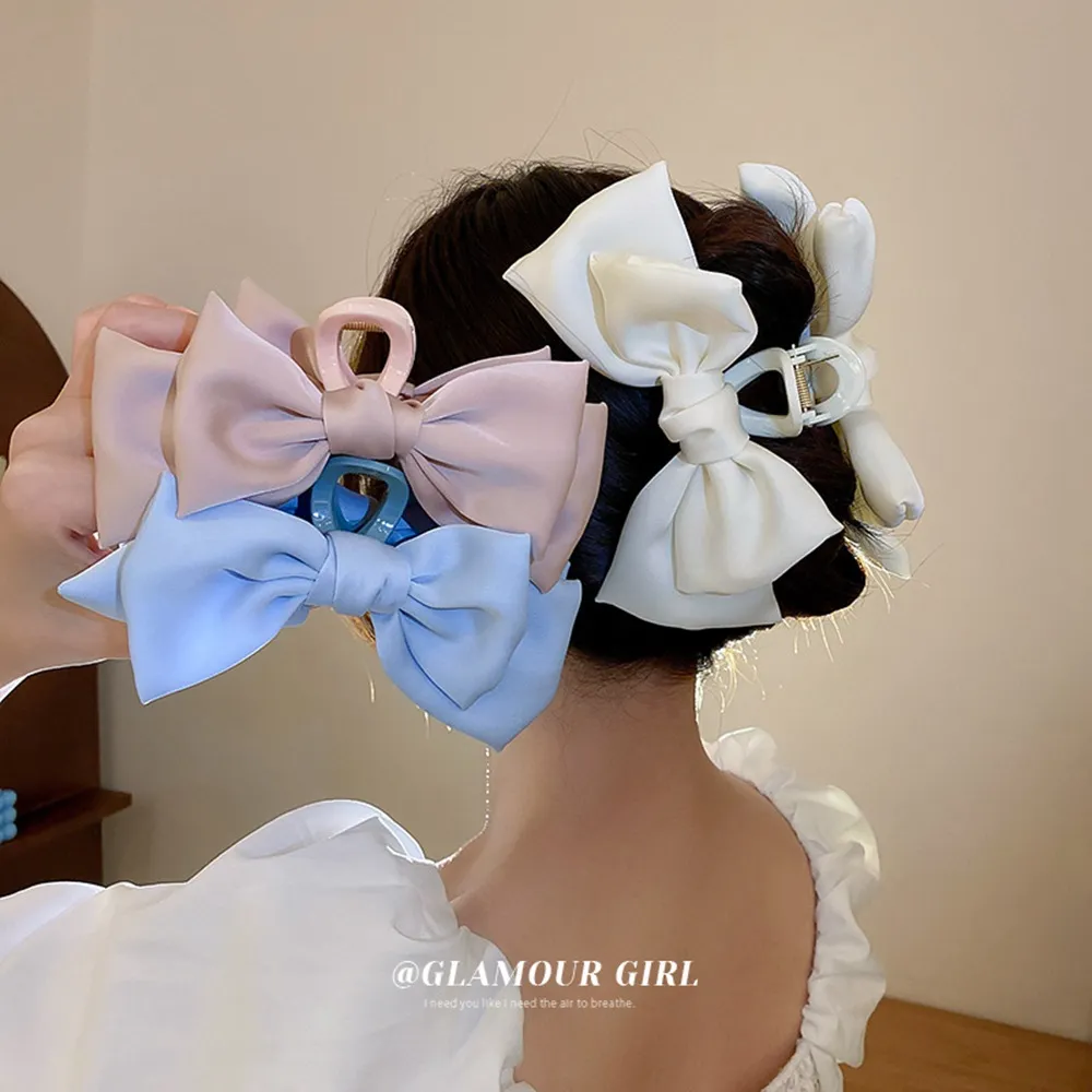 Korean Kfashion Monogram Y2K Pastel Blue Fur Pink Ribbon Bow Hair Accessory Clip Amazon.com : 2PCS Baby Blue Hair Bows with Long Tail Large  main image 4