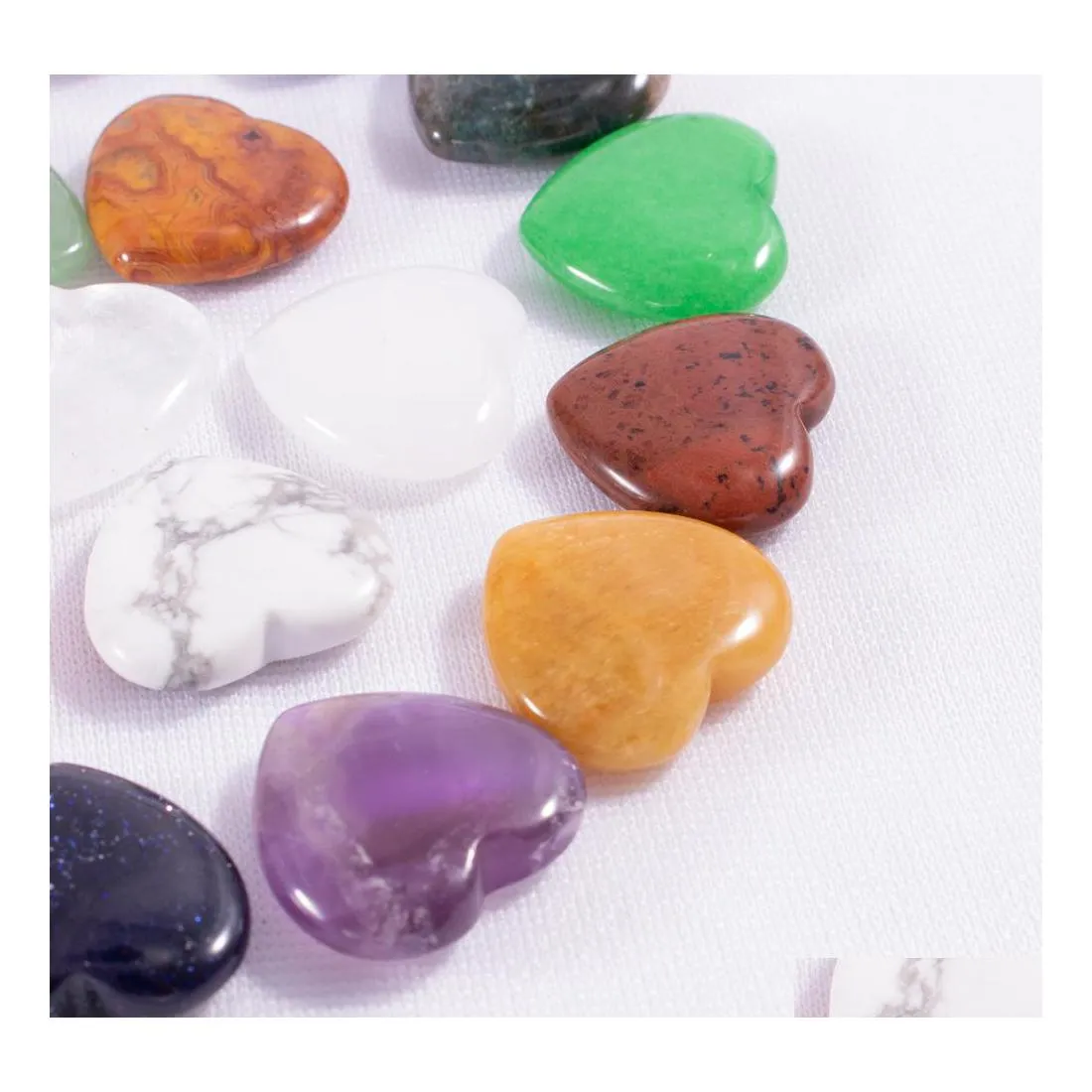 Piedra 20Mm Adornos de corazón Cuarzo rosa natural Turquesa Piedras desnudas Decoración Juego manual Mango Piezas Accesorios Entrega directa Je Dhofo