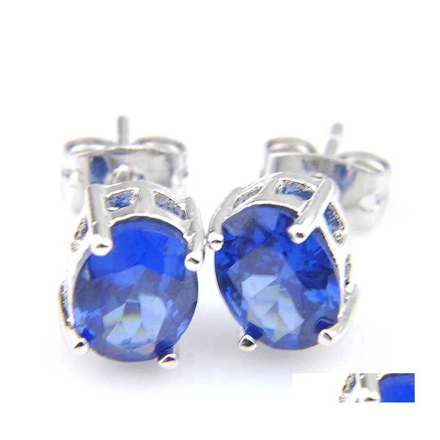 Stud Luckyshine Urlaubsgeschenk 925 Sterling Silber vergoldet Oval London Topaz Ohrringe 8x6 mm blauer Zirkon Frauen Schmuck Ohr Drop Lieferung Dhheb