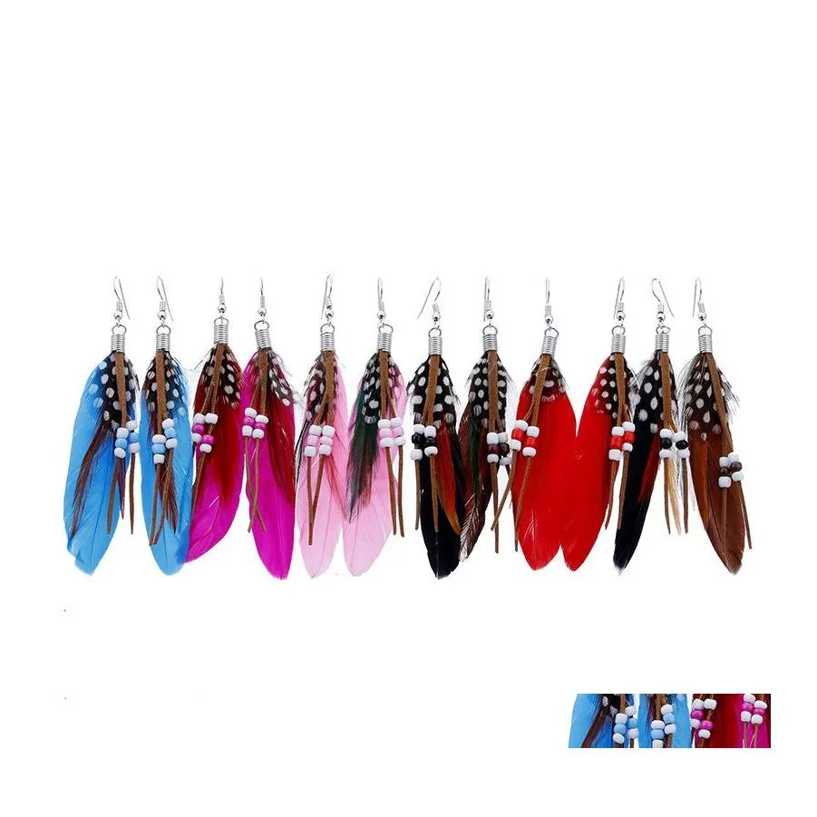 Dangle Lustre Bohemian Sier Couleur Plume Boucles D'oreilles Perles Pour Femmes Fête Passerelle Suspendus Boucles Colorf Plumes Drop Delivery Otjgs