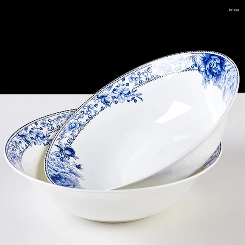 Bowls 9 polegadas tigela de cerâmica casa grande chapéu sopa jingdezhen azul e branco porcelana de porcelana El Ramen Fruit recipiente presente