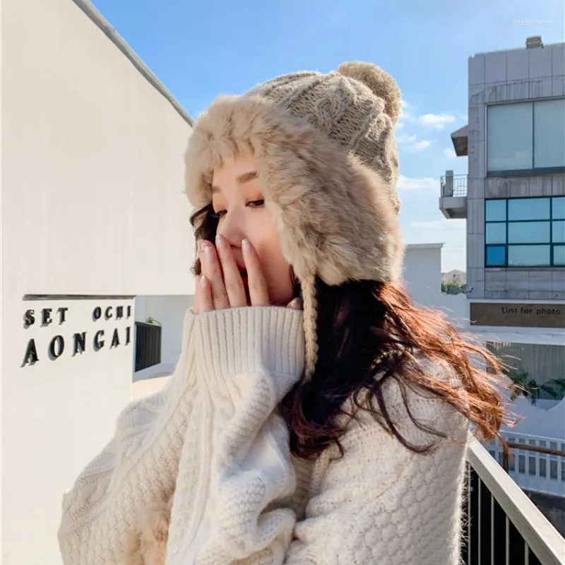 Berets Winter Warm vacht Oorbeveiliging Wolmasker Hoed Zoete schattige modekunst Gebreide trend All-match Sherpa Peruaanse pet