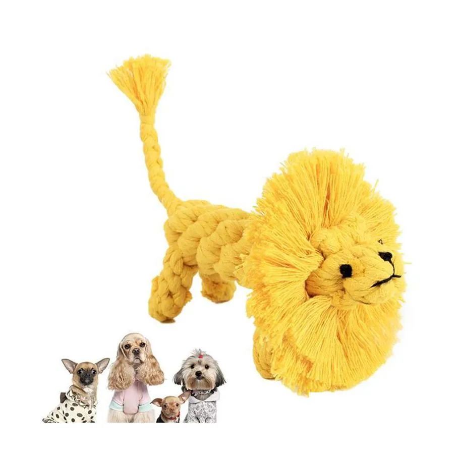 Dog Toys Chews Modeling Cotton Rope Manual Weaving Lion Shape 15.5Cm Pet Mtistrand Knot Resistant Molar Toy For Small Dogs Drop De Dhosd