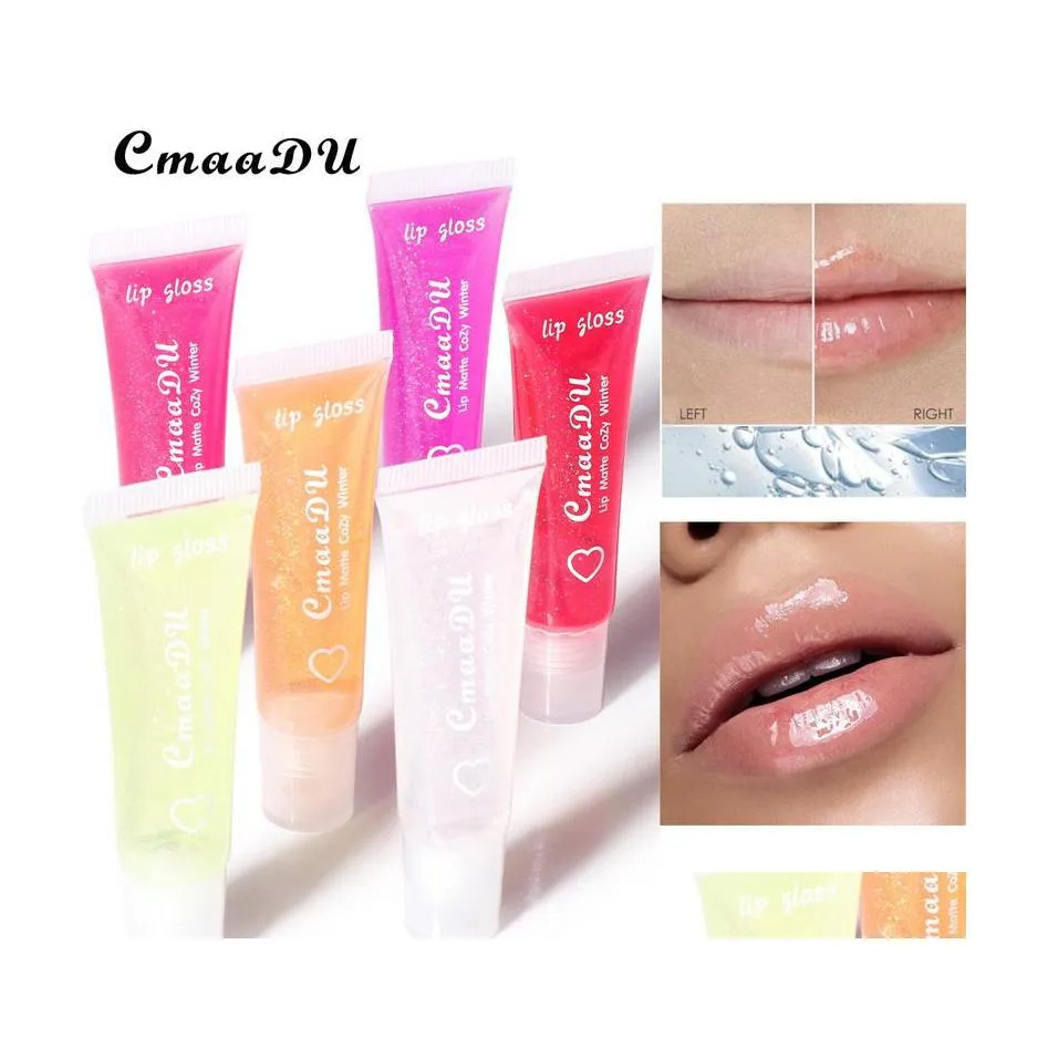 Lip gloss cmaadu zachte buis lipgloss hydraterende lippen balsem base zuivere transparante glans 6 kleuren moisturizer natuurlijke voedzame make -up dhryw