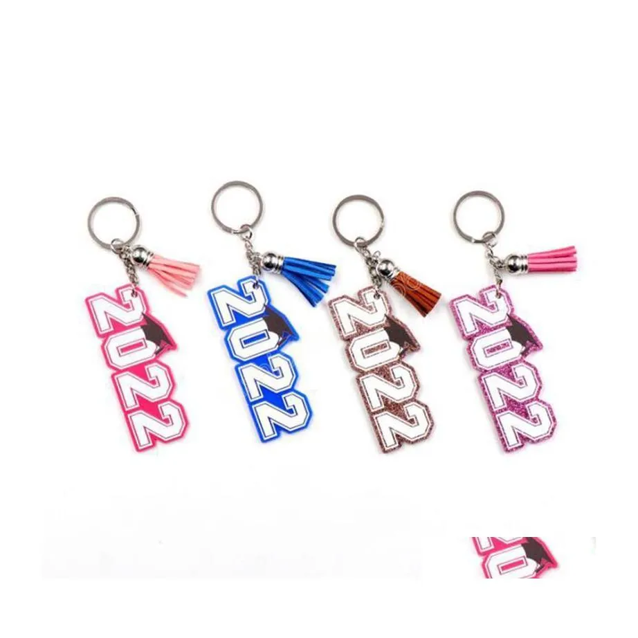 Keychains Bedanyards 2022 Graduação acrílica Keychain Tassel Letter Pingente Bag Decoration Key Ring Drop Deliver