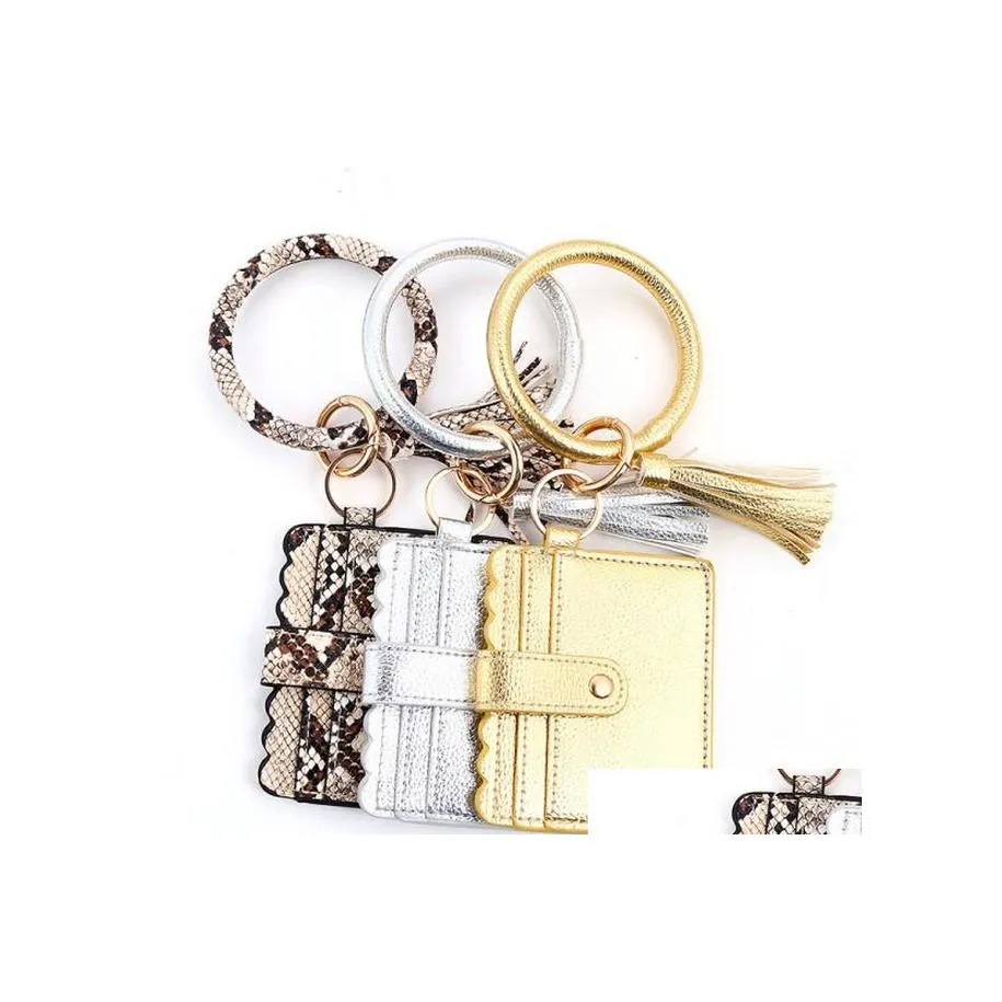 Key Rings Women Bracelet Pu Leather Bangle Keychain Id Credit Cards Holder Bracelets Wristlet Circle Keychains Q11Fz Drop Delivery Je Dhoee