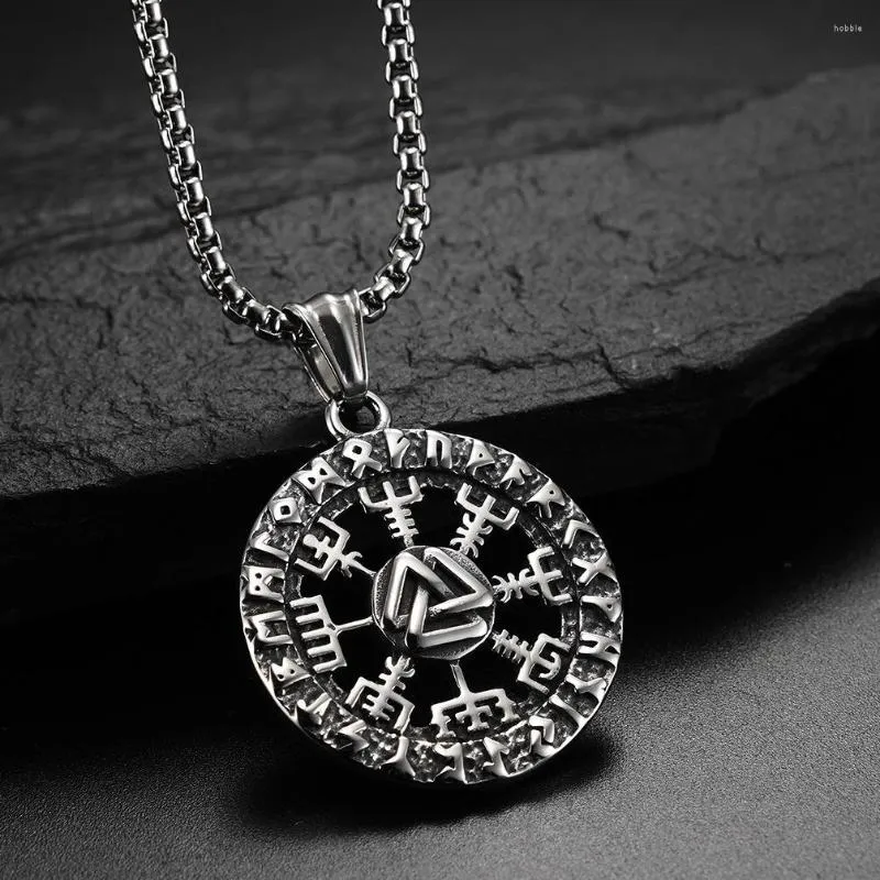 Pendant Necklaces 2023 Norse Vikings Jewelry Gift Vegvisir Compass Nordic Runes Odin Chain Necklace For Women Men Amulet