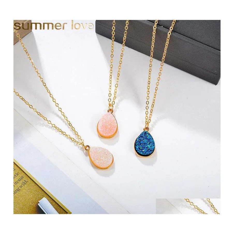 Pendant Necklaces Trendy Resin Stone Druzy Drop Shape Pendants For Women Gold Necklace Fashion Summer Jewelry Delivery Otklc