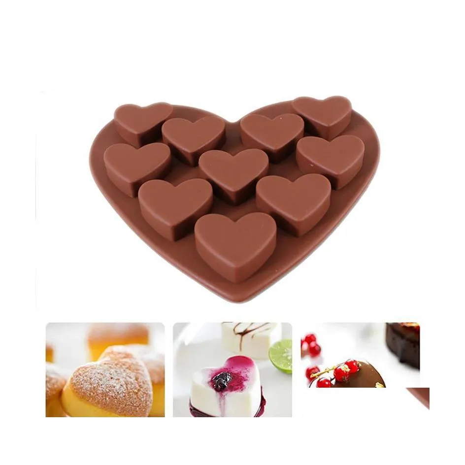 ベーキングカビはハート型石鹸金型10キャビティシルチョコレートキャンディーモッド製造用品ケーキベイクウェア装飾ツールドロップ配信H DHKIK