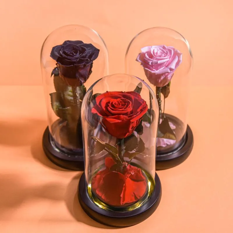 Decorative Flowers & Wreaths Valentine Gifts Eternal Rose Preserved In Glass With LED Light Forever Women Gift For Birthday Mother Day Chris