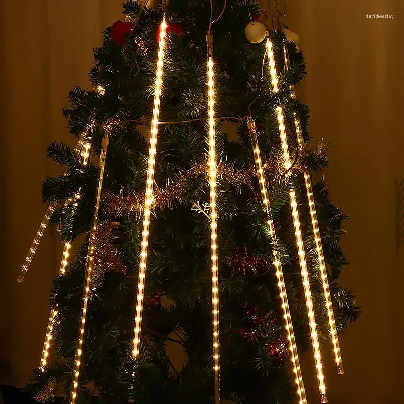 Juego de 4 cuerdas de lluvia de meteoritos solares para exteriores, guirnalda de luces LED para lluvia, decoraciones para árboles de Navidad, guirnalda de calle para decoración del hogar, año de Navidad