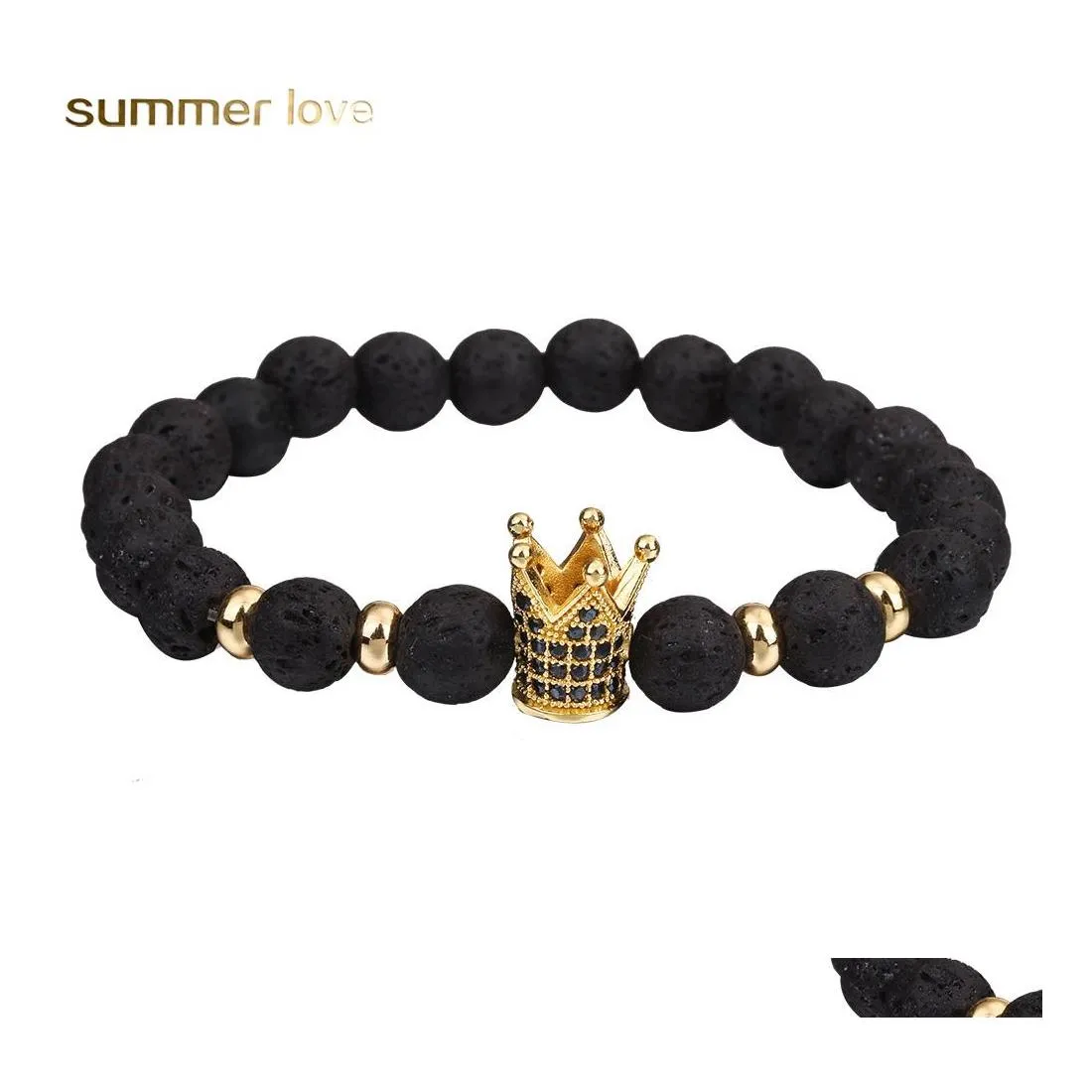 Perles Strands Trendy Lava Stone Bead Bracelet Cz Imperial Crown Charm Bracelets Pour Hommes Ou Femmes En Gros Bijoux Drop Delivery Ot03F