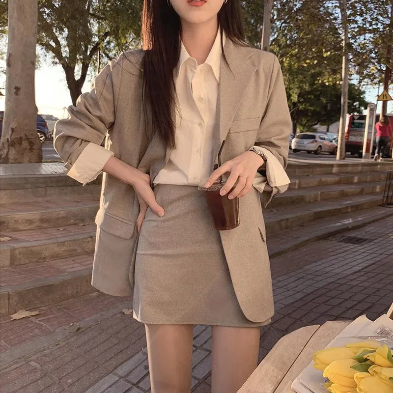 Two Piece Dress Office Lady Separately Women Costumes Sweet Solid Fall 2 Set Blazer And High Waist Skirt Jacket Suits SoldTwo