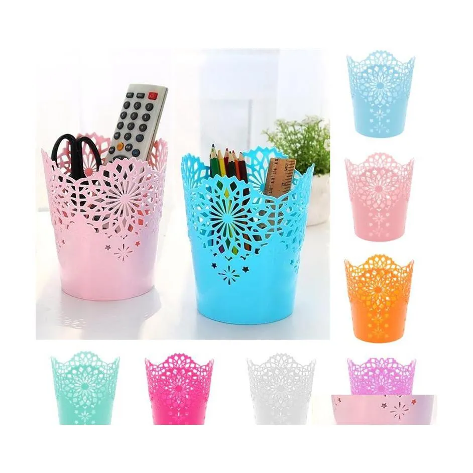 Schreibtisch-Schubladenorganisatoren Multifunktions-Blumen-Blumentopf-Make-up-Pinsel-Aufbewahrungsboxen Stift-Bleistift-Halter-Behälter-Büro-Organizer Drop Dh0Tr