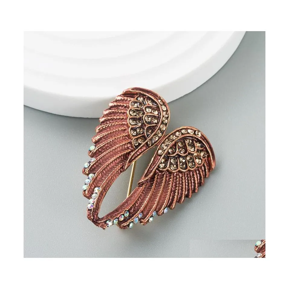 Pins Brooches Fashion Jewelry Retro Angel Wing Brooch Inlaid Rhinestone Drop Delivery Dhqig