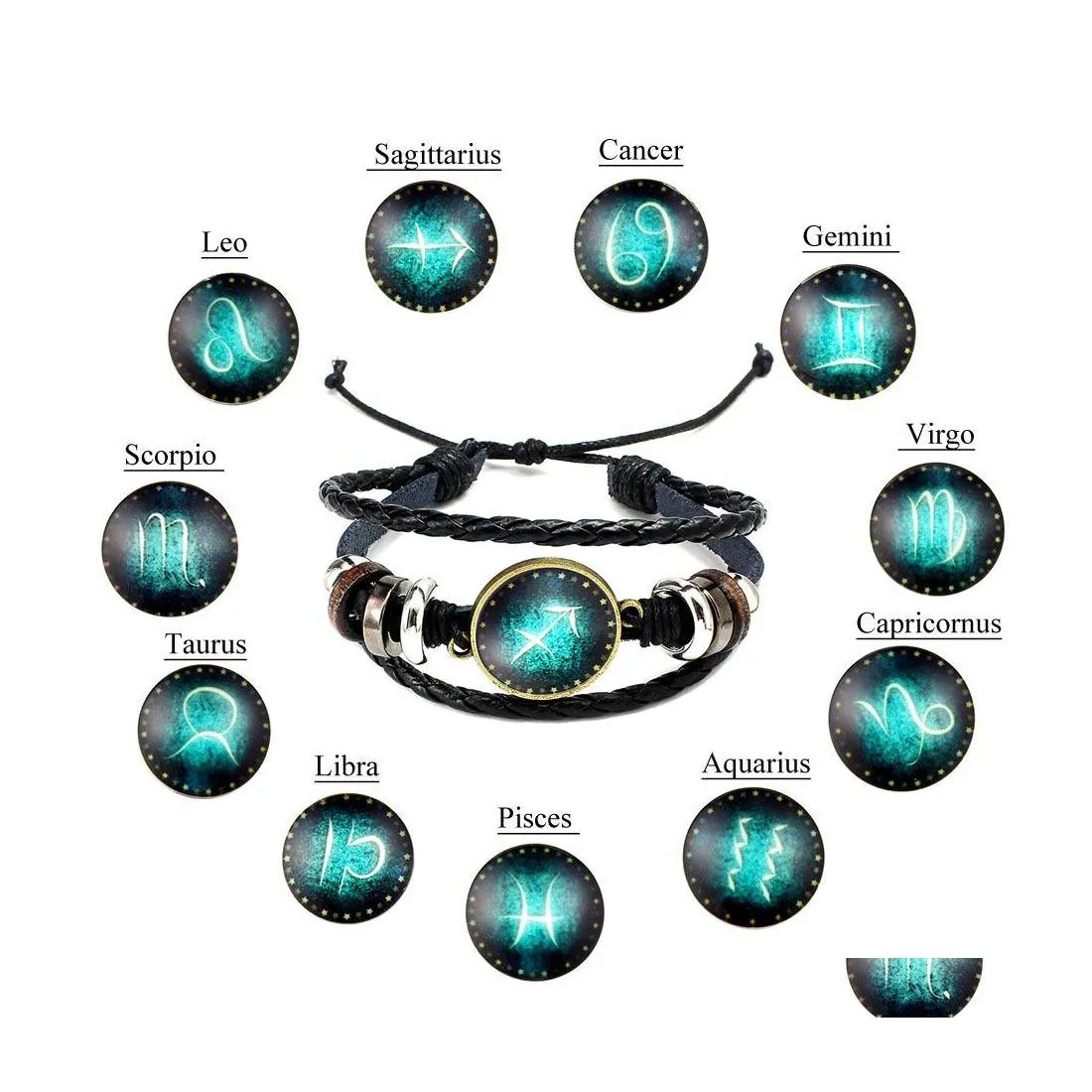 Charm armband 12 konstellation stjärntecken armband armband mtilayer hand vävd läder armband justerbara smycken dhs g916r drop d dhtmh