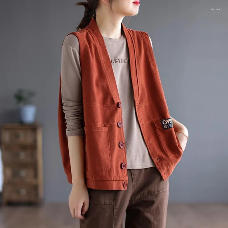 Kvinnors västar Korea ärmlösa kvinnor Cardigan Vest Waistcoat Street Fashion Lady Girls Cotton 2023 Autumn Spring Vintage Ytterkläder Kvinna