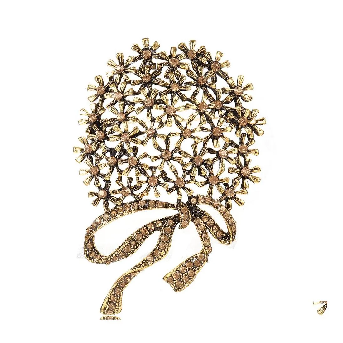 Broches Broches Grand Vintage Couleur Fleur Femmes Alliage Cristal Mariages Banquet Fête Broche Broches Cadeaux Livraison Directe Bijoux Dhi3K