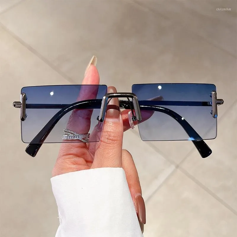 선글라스 kammptrimless 직사각형 패션 빈티지 그라디언트 오션 렌즈 그늘 트렌디 한 브랜드 디자인 UV400 태양 안경 안경