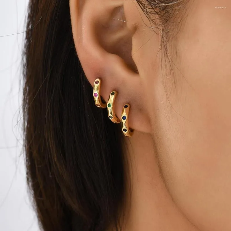 Boucles d'oreilles créoles à la mode géométrique multicolore CZ cristal rond pour les femmes mode couleur or métal cercle mince bijoux cadeaux