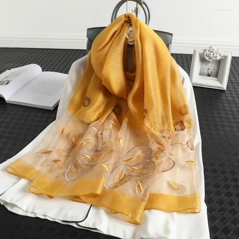 Scarves Elegant And Versatile Silk Wool Embroidered Scarf Autumn Winter Dual-purpose Shawl Wool-blend