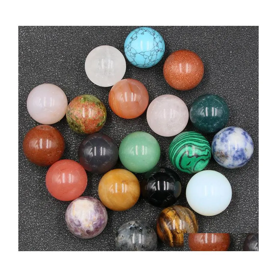 Stone 20mm Reiki Healing Chakra Natural Crystal Ball Bead Palm Craft Quartz Mineral Crystals Tumbled ￤delstenar Handbit Heminredning Dhzkf