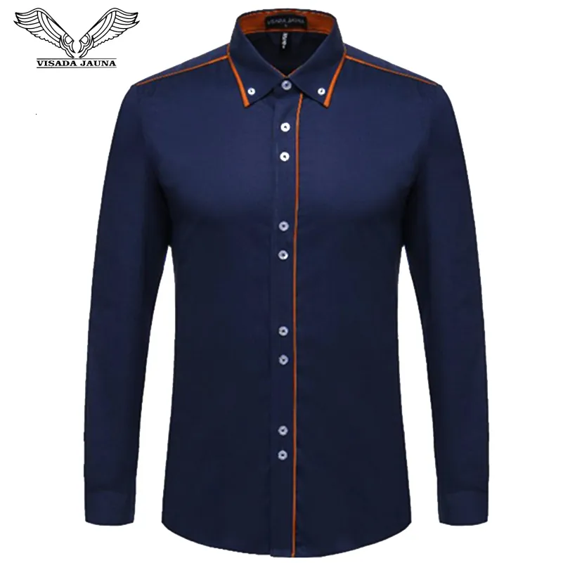 Mens Casual Shirts Visada Jauna European Size Mens Shirt 100% Cotton Slim Business Casual Brand Clothing Long Sleeve Chemise Homme N356 230114