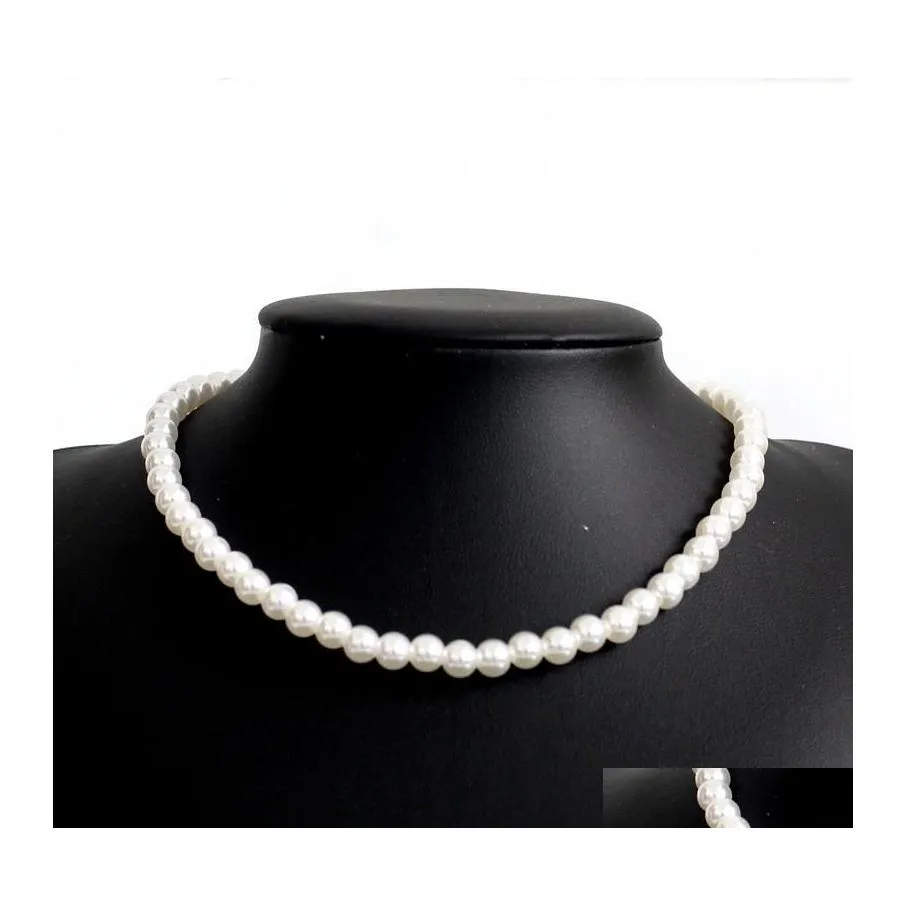 Beaded Necklaces Vintage Imitation Pearl Choker Chain Goth Collar For Women Fashion Charm Party Wedding Jewelry Gift Accessories Dro Ot38X