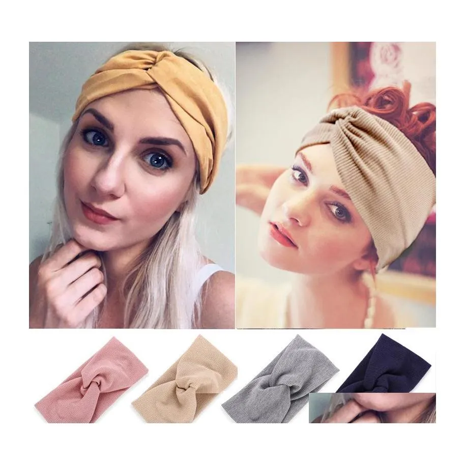 Andra modetillbehör Europe Womens Thread Cotton Cross Headband Yoga Sport Elastic Ladies Hair Band Drop Delivery Dhzes