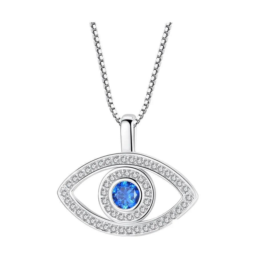 Pendentif Colliers Haute Qualité Bleu Evil Eye Collier Bling Cubique Zircone Cz Sier Boîte Chaînes Pour Femmes Mode Turquie Bijoux Cadeau Oteyf