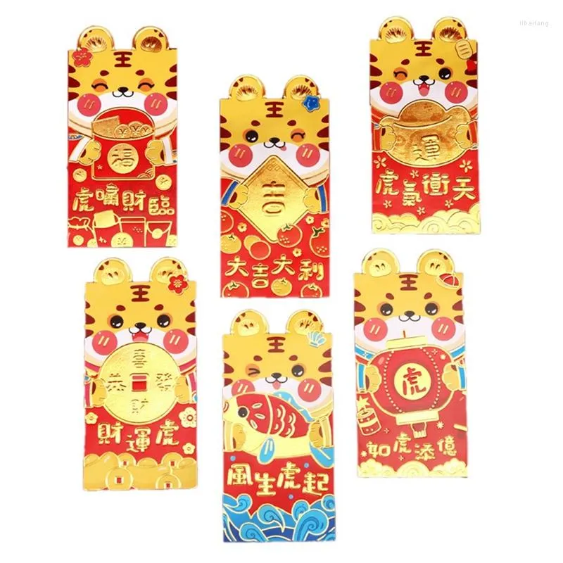 Enveloppe cadeau 60pcs 2023 Année chinoise enveloppes rouges Cartoon tigre hongbao festival de printemps poches paquets de paquets chanceux sac