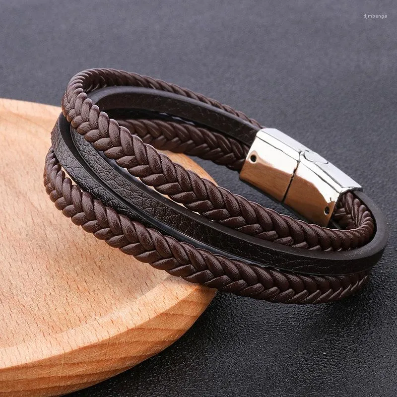 Brazalete Original, baratijas, joyería Retro para hombre, pulseras de cuerda de cuero tejidas a mano para hombre, hebilla magnética de aleación, regalo de Navidad