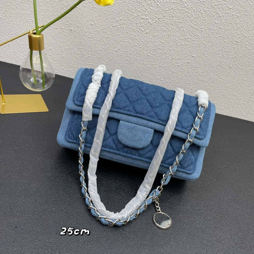 Fashion Classic Flap CF Bag Vintage Square Bags Matelasse Cross Body Denim Blue Shoulder Tweed quiltade väskor Fårskinn Läderväskan Sling Bag Pouch CLITH 25